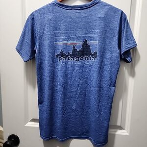 Patagonia Capilene Shirt Mens Size M Blue Heather Save Our Home Planet Tee S/S